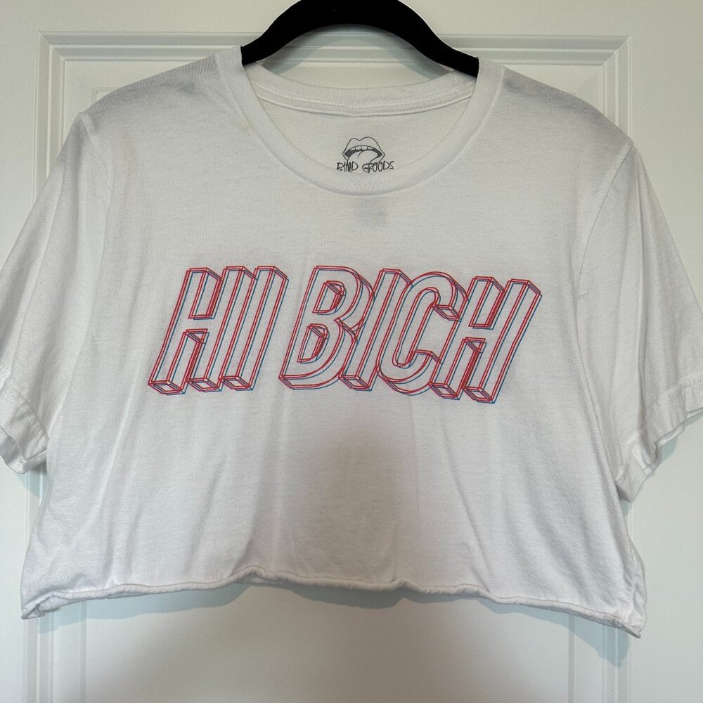 Bhad Goods 'Hi Bich' White Short Sleeve Crop Top/Concert Tee - Size Medium